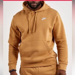 MENS NIKE CLUB FLEECE PULLOVER HOODIE size large camel brown